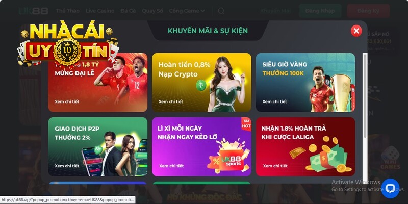 Khuyến mãi UK88 có rất nhiều phần thưởng lớn hơn